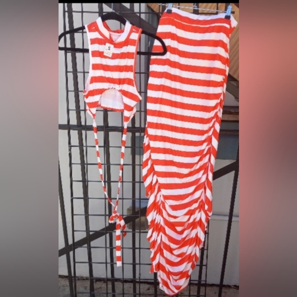Maxi Skirt Set, Orange And White Stripes, Polyester/ Spandex Fabric, NWT - Picture 3 of 3
